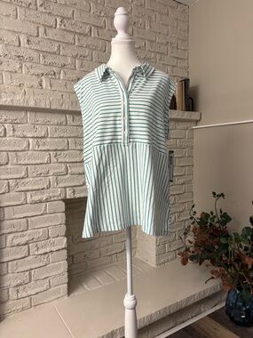 Tribal-NWT-Sleeveless Mixed Stripe Polo Shirt - Reef Green & White - XXL
